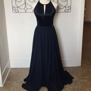 After Six Navy Blue Formal Dress Halter Style